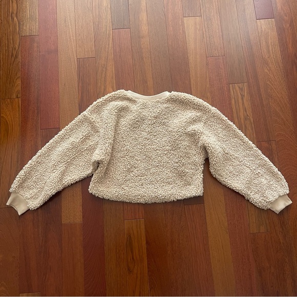 Tan Teddy Sherpa Oversized Cropped Crewneck Sweater - Picture 3 of 3